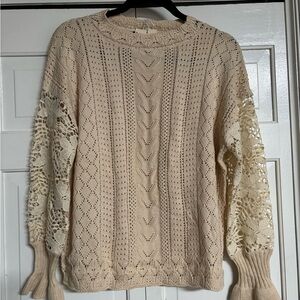 Cream Lace long  Sleeve Women's Sweater size M